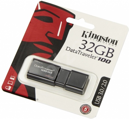 usb-флеш kingston datatraveler 3.0 dt100g3 32gb черный