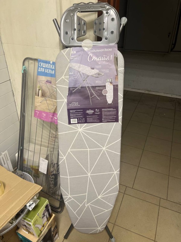 Гладильная доска Ника Стайл1 тефлон (с линиями на сером), нет заглушек, замятие подставки под утюг 