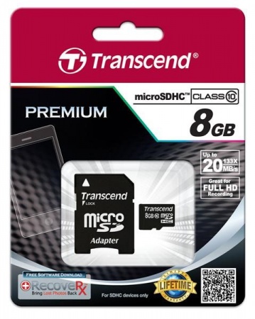 карта памяти transcend microsdhc 8gb class10+адаптер