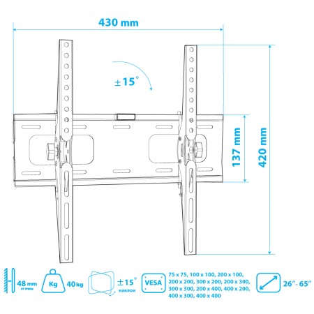 кронштейн tuarex olimp-204 черный 26-65"