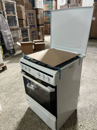газоэлектрическая плита hansa fcmw 680250, вмятины на корпусе,снизу отходит ,крышка кривая