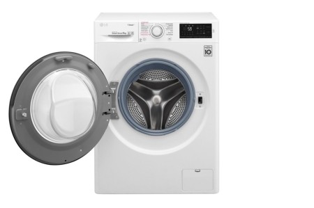 стиральная машина lg f4m5ts6w steam, черный люк