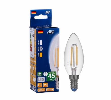 светодиодная лампа rev pc37 e14 5w,4000k,premium (filament),холодный свет