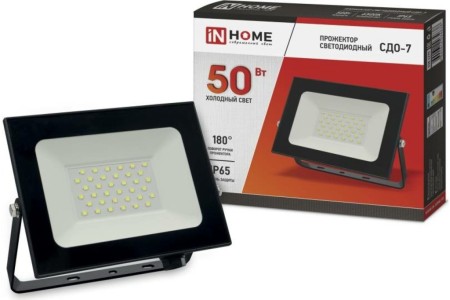 прожектор in home сдо-7 50w 6500к ip65 (черный)