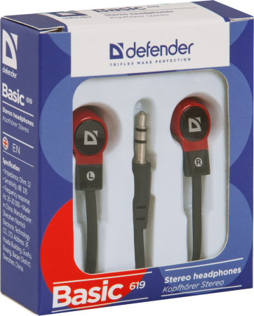 наушники вставки defender basic 619 красно-черный