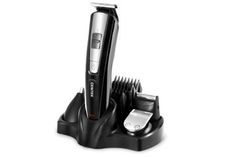 машинка для стрижки волос centek ct-2133 черный (4 насадки, 4 гребня, база с подзарядкой)