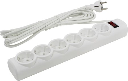 сетевой фильтр defender dfs 155, 5 метров 6 розеток белый