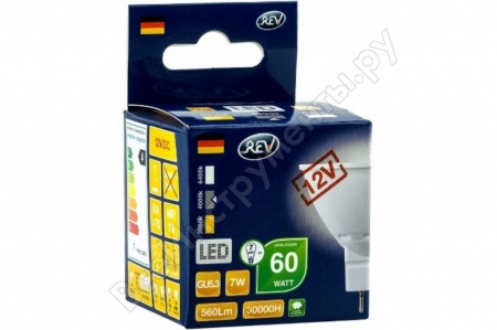 светодиодная лампа rev gu 5.3 7w,4000k,холодный свет