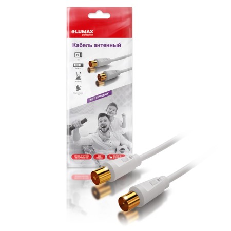 кабель lumax dc1199 tv(m)-tv(f) 10 м. белый 