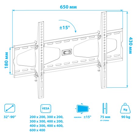 кронштейн kromax star-22 серый 32-90"