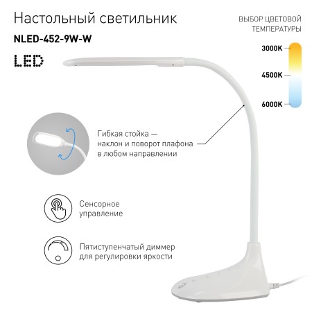 светильник эра nled-452-9w-w 