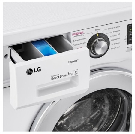 стиральная машина lg f1296hds3 steam, люк хром., белый
