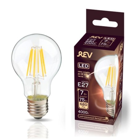 светодиодная лампа rev a60 e27 7w,4000k,холодный свет